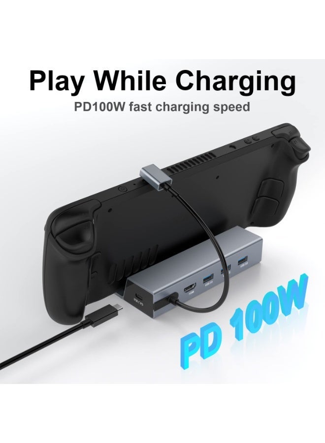 6-in-1 Steam Deck Docking Station with 4K@60Hz HDMI, Gigabit Ethernet, 3 USB 3.0 Ports & 100W USB-C PD Charging, Aluminum Alloy Hub for Steam Deck, ROG Ally, Tablets, Mobile Devices - Image 4